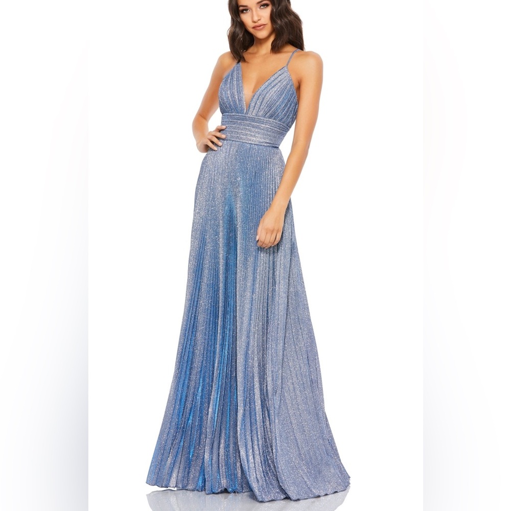 Mac DUGGAL Pleated Empire-Waist Long A-Line Dress 30725 Blue/Silver - Picture 3 of 14